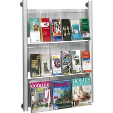 Safco Luxe 9 Pocket Magazine Wall Rack - 9 x Magazine, 18 - 9 Pocket(s) - 9 Compartment(s) - 9 Divider(s) - 41" Height x 31.8" Width x 5" Depth - Floor - Acrylic, Aluminum - 1 Each