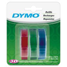 Dymo 1741671 Glossy Embossing Tape - 3/8" x 117 3/5" Length - Rectangle - Blue, Red, Green - Vinyl - 3 / Pack - Self-adhesive, Weather Resistant, Corrosion Resistant, Abrasion Resistant, Chemical Resistant