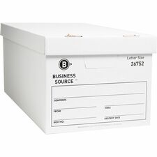 Business Source Lift-off Lid Light Duty Storage Box - External Dimensions: 12" Width x 24" Depth x 10"Height - Media Size Supported: Letter - Lift-off Closure - Light Duty - Stackable - Cardboard - White - For File - Recycled - 12 / Carton