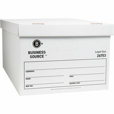 Business Source Lift-off Lid Light Duty Storage Box - External Dimensions: 15" Width x 24" Depth x 10"Height - Media Size Supported: Legal - Lift-off Closure - Light Duty - Stackable - Cardboard - White - For File - Recycled - 12 / Carton