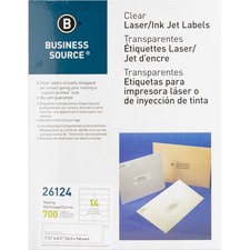 Business Source Clear Return Address Laser Labels - 1 1/3" Height x 4 1/4" Width - Permanent Adhesive - Rectangle - Laser - Clear - 14 / Sheet - 700 / Pack - Self-adhesive