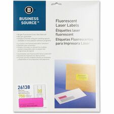 Business Source Neon Labels - 1" Width x 2 5/8" Length - Permanent Adhesive - Rectangle - Laser - Neon Pink - 30 / Sheet - 750 / Pack - Jam-free, Pressure Sensitive