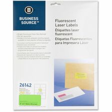 Business Source Neon Labels - 2" x 4" Length - Permanent Adhesive - Rectangle - Laser - Neon Green - 10 / Sheet - 250 / Pack - Jam-free, Pressure Sensitive