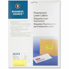 Business Source Neon Labels - 2" x 4" Length - Permanent Adhesive - Rectangle - Laser - Neon Yellow - 10 / Sheet - 250 / Pack - Jam-free, Pressure Sensitive