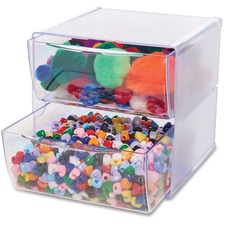 Deflecto Stackable Cube Organizer - 2 Drawer(s) - 6" Height x 6" Width x 7.5" Depth - Desktop - Stackable - Clear - Plastic - 1 Each