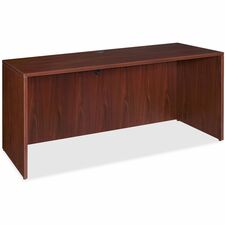 Lorell Essentials Series Credenza Shell - 70.9" x 23.6" x 1" x 29.5" - Finish: Laminate, Mahogany - Grommet, Durable, Adjustable Feet