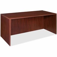 Lorell Essentials Series Rectangular Desk Shell - 59" x 29.5" x 1" x 29.5" - Finish: Laminate, Mahogany - Grommet, Modesty Panel, Durable, Adjustable Feet