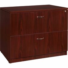 Lorell Essentials Series Lateral File - 35.5" x 22" x 1" x 29.5" - 2 x File Drawer(s) - Finish: Laminate, Mahogany - Lockable Drawer, Leveling Glide, Durable, Ball-bearing Suspension, Lockable Drawer