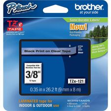 Brother P-touch TZe Laminated Tape Cartridges - 3/8" - Rectangle - Clear - 1 Each - Grease Resistant, Grime Resistant, Temperature Resistant