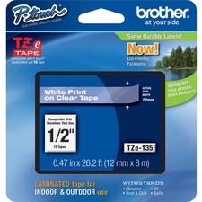Brother P-touch TZe Laminated Tape Cartridges - 1/2" - White, Clear - 1 Each - Grease Resistant, Grime Resistant, Temperature Resistant
