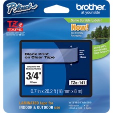 Brother P-Touch TZe Flat Surface Laminated Tape - 3/4" Width - Clear - 1 Each - Water Resistant - Grease Resistant, Grime Resistant, Temperature Resistant
