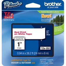 Brother P-Touch TZe Laminated Tape - 15/16" Width - Rectangle - Thermal Transfer - Red, White - 1 Each - Water Resistant - Grease Resistant, Grime Resistant, Temperature Resistant