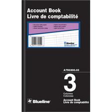 Blueline Accounting Book - 200 Sheet(s) - 7 7/8" (20 cm) x 12 1/2" (31.8 cm) Sheet Size - 3 Columns per Sheet - Black Cover - Recycled - 1 Each
