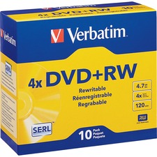 Verbatim DataLifePlus 94839 DVD Rewritable Media - DVD+RW - 4x - 4.70 GB - 10 Pack Slim Case - 2 Hour Maximum Recording Time