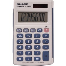 Sharp Calculators Handheld Calculator with Hard Case - 3-Key Memory, Sign Change, Auto Power Off - 8 Digits - LCD - Battery/Solar Powered - 1 - LR1130 - 0.4" x 2.5" x 4.1" - Gray, Blue - 1 Each