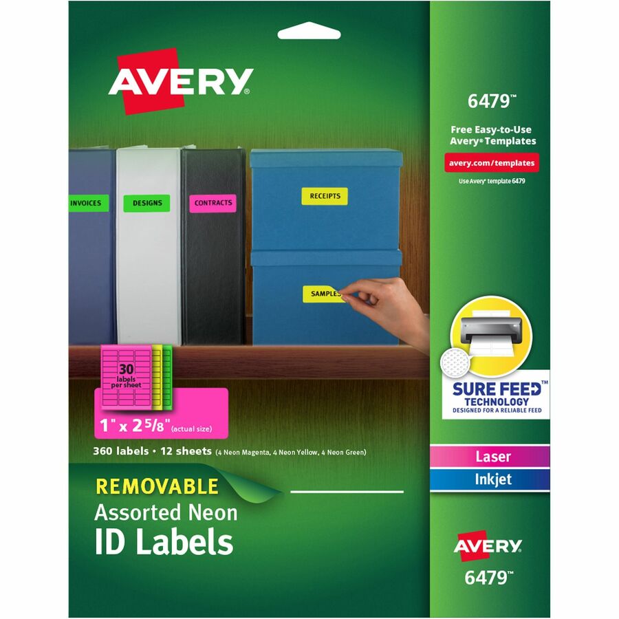 Avery 6479 Removable Multipurpose Neon Labels, 1