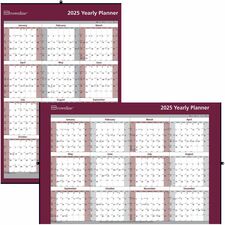 Brownline Brownline Laminated Yearly Wall Calendar - Julian Dates - Yearly - 1 Year - January 2024 - December 2024 - 1 Year Single Page Layout - 32" x 48" Sheet Size - Red, Gray - Laminated, Erasable, Holder, Eyelet - 1 Each