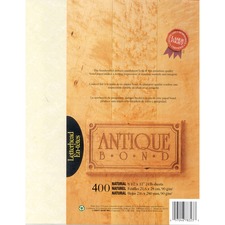 First Base Antique Bond Paper - Letter - 8 1/2" x 11" - 24 lb Basis Weight - Textured - 400 / Pack - Acid-free, Lignin-free - Natural