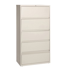 Lorell Receding Lateral File with Roll Out Shelves - 5-Drawer - 36" x 18.6" x 68.8" - 5 x Drawer(s) for File - A4, Legal, Letter - Ball-bearing Suspension, Recessed Handle, Leveling Glide, Heavy Duty, Interlocking - Putty - Recycled