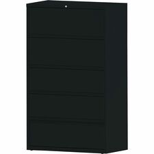 Lorell Fortress Lateral File with Roll-Out Shelf - 42" x 18.6" x 68.8" - 5 x Drawer(s) for File - Letter, A4, Legal - Interlocking, Heavy Duty, Ball-bearing Suspension, Leveling Glide, Recessed Handle - Black - Steel - Recycled