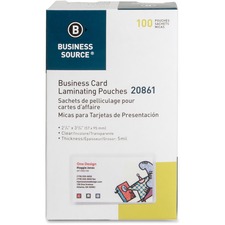 Business Source 5 mil Business Card Laminating Pouches - Laminating Pouch/Sheet Size: 2.25" Width x 3.75" Length x 5 mil Thickness - for Business Card - Pre-trimmed, Moisture Resistant, Fade Resistant - Clear - 100 / Box
