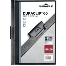 DURABLE DURACLIP Letter Report Cover - 8 1/2" x 11" - 60 Sheet Capacity - Vinyl, Steel - Black - 1 Each