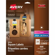 Avery Print-to-the-Edge Easy Peel Square Labels - 1 1/2" Width x 1 1/2" Length - Permanent Adhesive - Square - Laser, Inkjet - Matte White - Paper - 24 / Sheet - 25 Total Sheets - 600 Total Label(s) - 600 / Pack