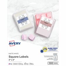 Avery Matte White Square Labels2" x 2" , Permanent Adhesive, for Laser and Inkjet Printers - 2" Width x 2" Length - Permanent Adhesive - Square - Laser, Inkjet - Matte White - Paper - 12 / Sheet - 25 Total Sheets - 300 Total Label(s) - 300 / Pack