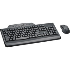 Kensington Pro Fit Media Wireless Desktop Set - USB Wireless RF 2.40 GHz Keyboard - English, French - Black - USB Wireless RF Mouse - Optical - Scroll Wheel - Black - Right-handed for PC - 1 Pack