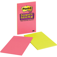 Post-it Super Sticky Note - 90 x Assorted - 5" x 8" - Rectangle - Ruled - Assorted - Self-adhesive - 2 / Pack