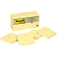 Post-it Adhesive Note - 1200 - 2 63/64" x 2 63/64" - Square - Yellow - Repositionable, Residue-free - 12 / Pack - Recycled