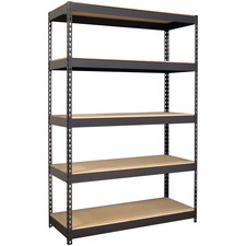 Lorell Riveted Steel Shelving - 5 Compartment(s) - 72" Height x 48" Width x 18" Depth - Heavy Duty, Rust Resistant - 28% Recycled - Black - Steel - 1 Each