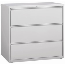 Lorell 3-Drawer Light Gray Lateral Files - 42" x 18.6" x 40.3" - 3 x Drawer(s) for File - Letter, Legal, A4 - Lateral - Locking Drawer, Magnetic Label Holder, Ball-bearing Suspension, Leveling Glide - Light Gray - Steel - Recycled