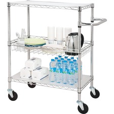 Lorell 3-Tier Rolling Carts - 44.91 kg Capacity - 4 Casters - Steel - x 18" Width x 30" Depth x 40" Height - Chrome - 1 Each