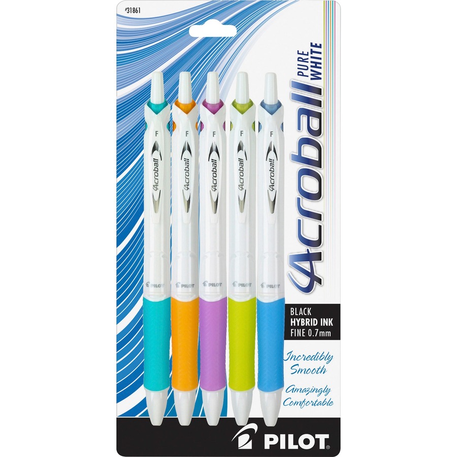 Black Pilot Acroball Colors Retractable Hybrid Gel Ball Point Pens Medium Point 5-Pack -31807