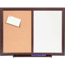 Lorell Combo Dry-Erase/Cork Board - 24" (2 ft) Width x 18" (1.5 ft) Height - Melamine Surface - Mahogany Wood Frame - 1 Each