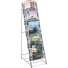 Safco Black Onyx Mesh Literature Floor Rack - 5 Pocket(s) - 6 Compartment(s) - Compartment Size 8.50" (215.90 mm) x 12.25" (311.15 mm) x 2.25" (57.15 mm) - 46" Height x 18.5" Width x 12.5" DepthFloor - Black - Steel - 1 Each