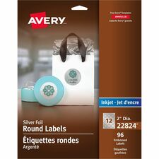 Avery Silver Foil Round Labels2" Diameter, Permanent Adhesive, for Inkjet Printers - Permanent Adhesive - Round - Inkjet - Silver - Paper - 12 / Sheet - 8 Total Sheets - 96 Total Label(s) - 96 / Pack