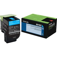 Lexmark Unison 801SC Toner Cartridge - Laser - Standard Yield - 2000 Pages Cyan - Cyan - 1 Each
