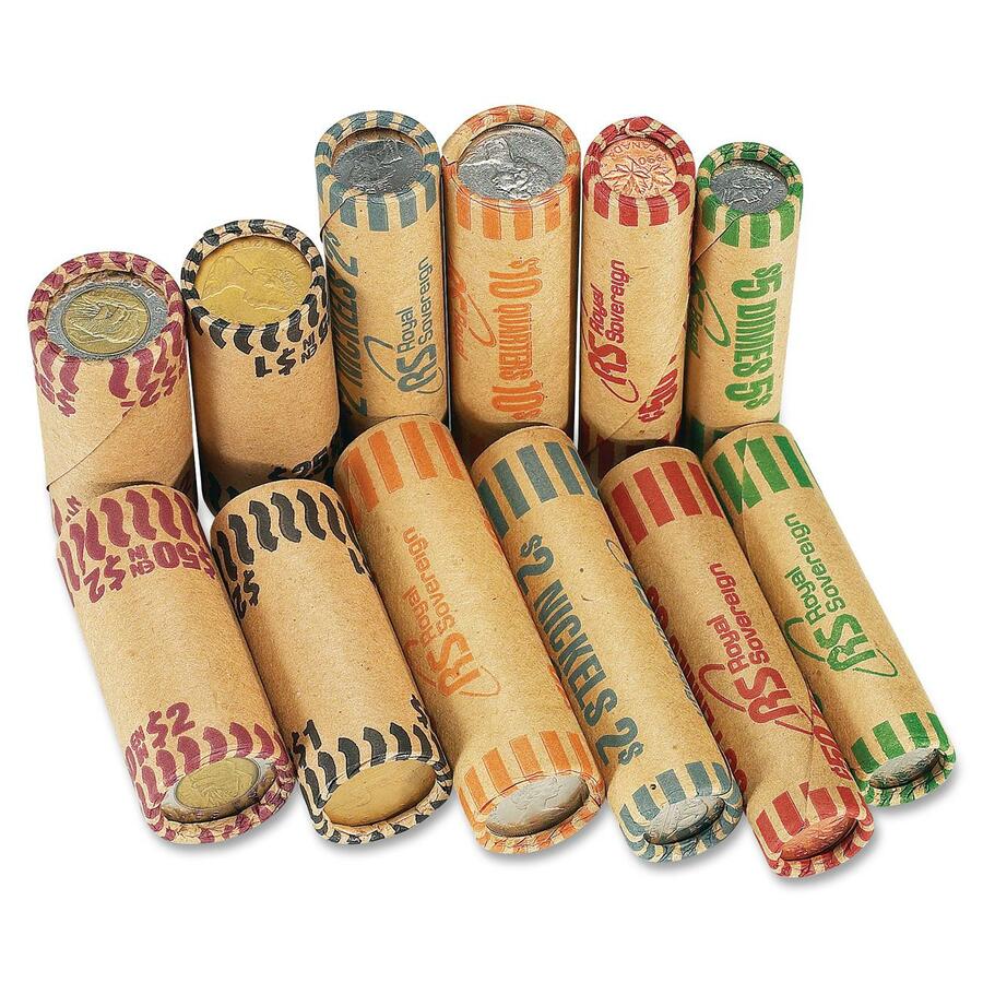 Royal Sovereign Preformed Color Coded Canadian Coin Wrapper - C$1, C$2, 1�, 5�, 10�, 25� Denomination - Crimped, Pre-formed - Assorted - 36 / Pack