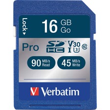 Verbatim 16GB Pro 600X SDHC Memory Card, UHS-I V30 U3 Class 10 - 90 MB/s Read - 45 MB/s Write - 600x Memory Speed - Lifetime Warranty
