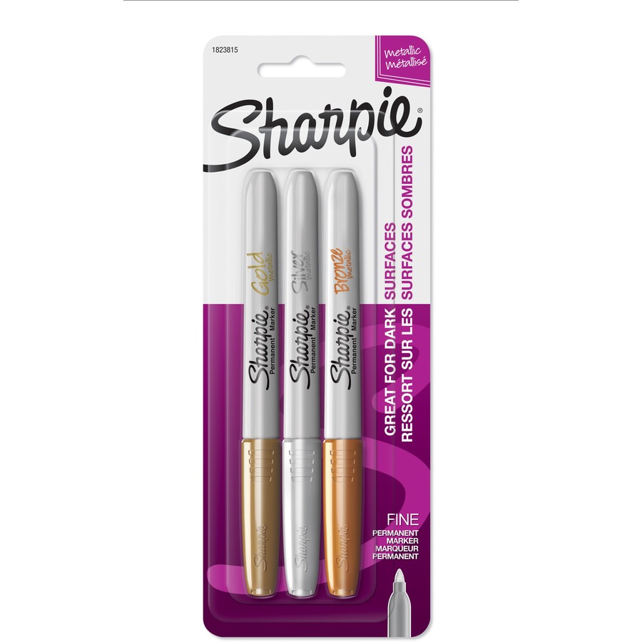 Sharpie Metallic Permanent Marker - Fine Marker Point - Assorted Colours - Alcohol Based - 3 / Pack