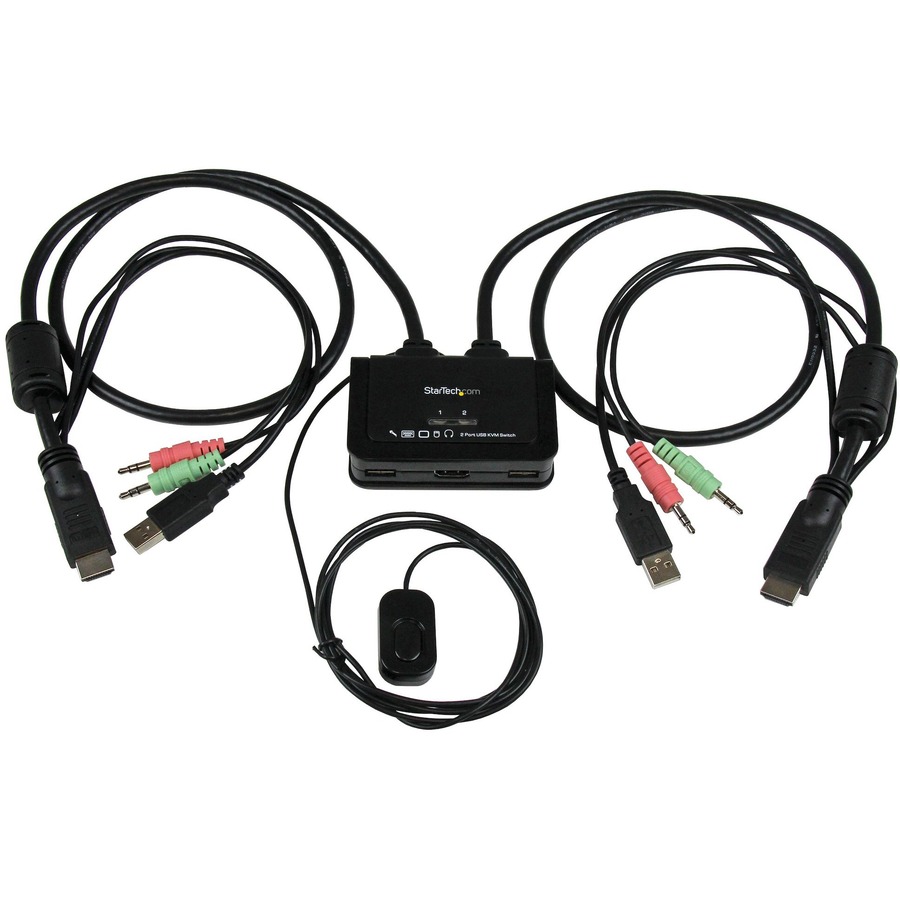 StarTech.com 2 Port USB HDMI Cable KVM Switch with and Remote Switch - USB Powered - Control two HDMI®, USB equipped a single monitor, keyboard, mouse and peripheral
