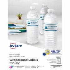Avery Durable White Wraparound Labels9" x 1" , Permanent Adhesive, for Laser and Inkjet Printers - Waterproof - 9 3/4" Width x 1 1/4" Length - Permanent Adhesive - Rectangle - Laser, Inkjet - White - Film - 5 / Sheet - 8 Total Sheets - 40 Total Lab