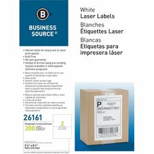 Business Source Shipping Labels - 5 1/2" x 8 1/2" Length - Permanent Adhesive - Rectangle - Laser, Inkjet - White - 2 / Sheet - 100 Total Sheets - 200 / Box - Lignin-free, Jam-free, Smudge Resistant