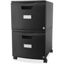 Storex File Cabinet - 2-Drawer - 14.8" x 18.3" x 26" - 2 x Drawer(s) for File - Legal, Letter - Heavy Duty, Hanging Rail, Locking Drawer, Label Holder, Locking Casters - Black - Plastic - Recycled