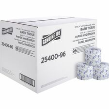 Genuine Joe 2-ply Standard Bath Tissue Rolls - 2 Ply - 3" x 4" - 400 Sheets/Roll - White - Perforated, Absorbent, Soft, Embossed - For Restroom - 96 / Carton