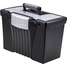 Storex Supply Compartment Plastic File Box - External Dimensions: 9" Width x 11.5" Depth x 17"Height - Media Size Supported: Legal, Letter - Heavy Duty - Plastic - Black - For Document - Recycled - 1 Each