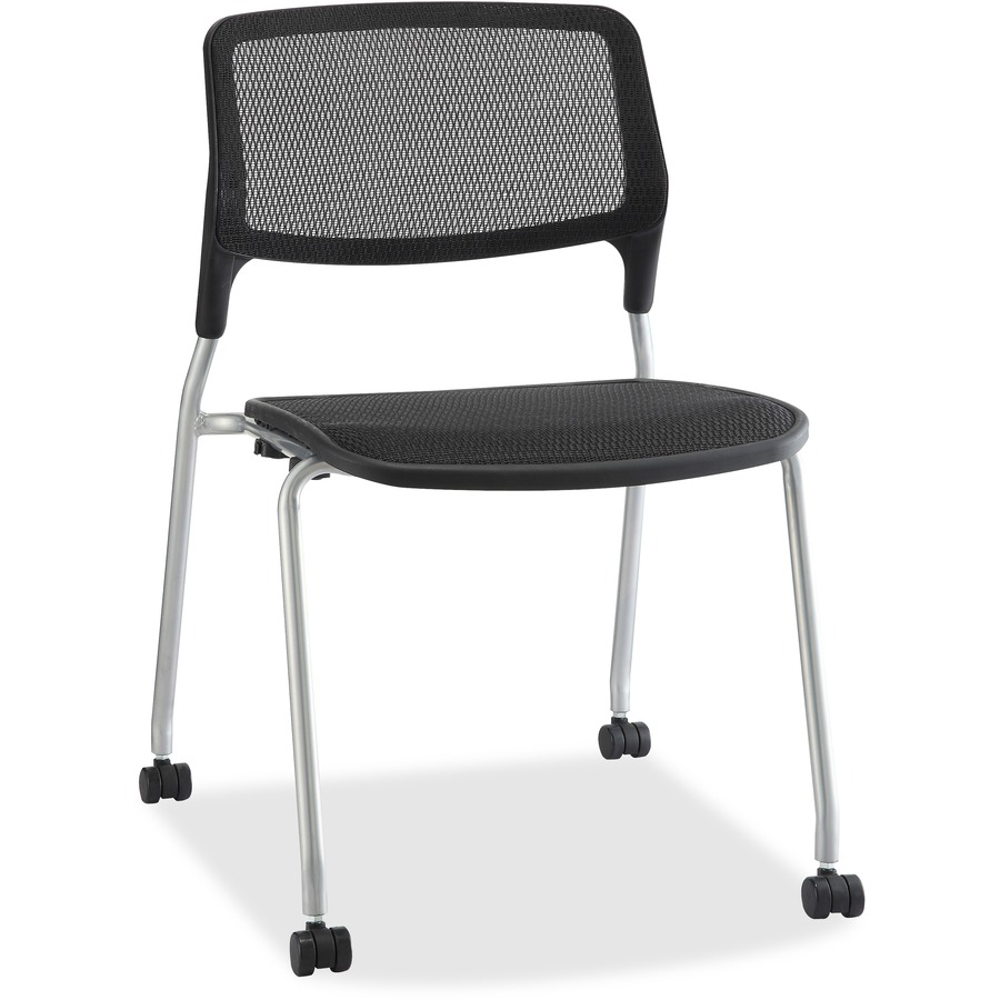 lorell stackable guest chairs  black seat  black back  powder coated  metal frame  fourlegged base  223" width x 235" depth x 325" height   2