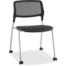 Lorell Stackable Guest Chairs - Black Seat - Black Back - Powder Coated Metal Frame - Four-legged Base - 2 / Carton
